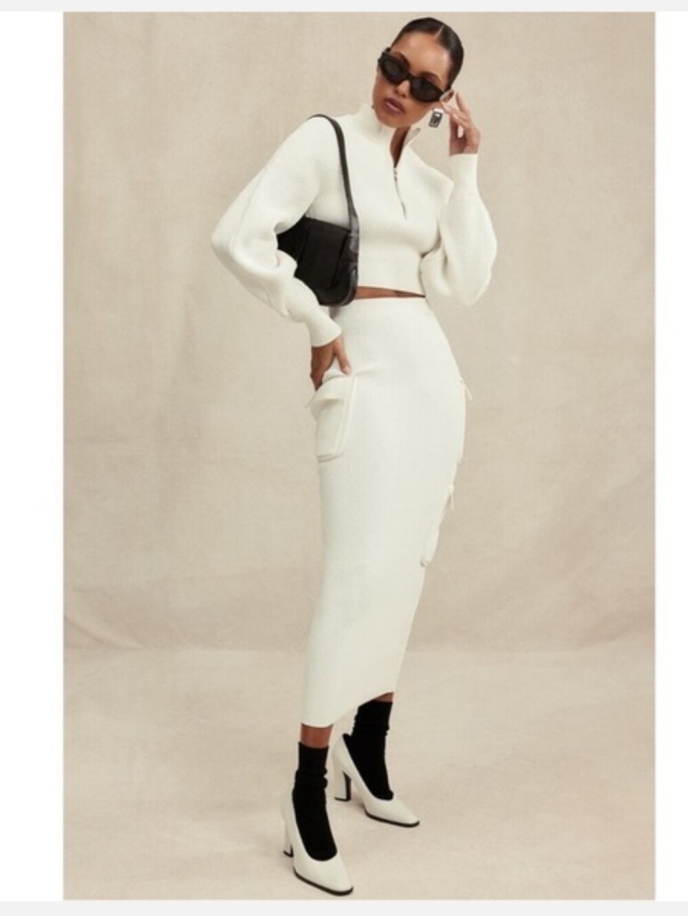 Reeva balloon sleeve ribbed sweater